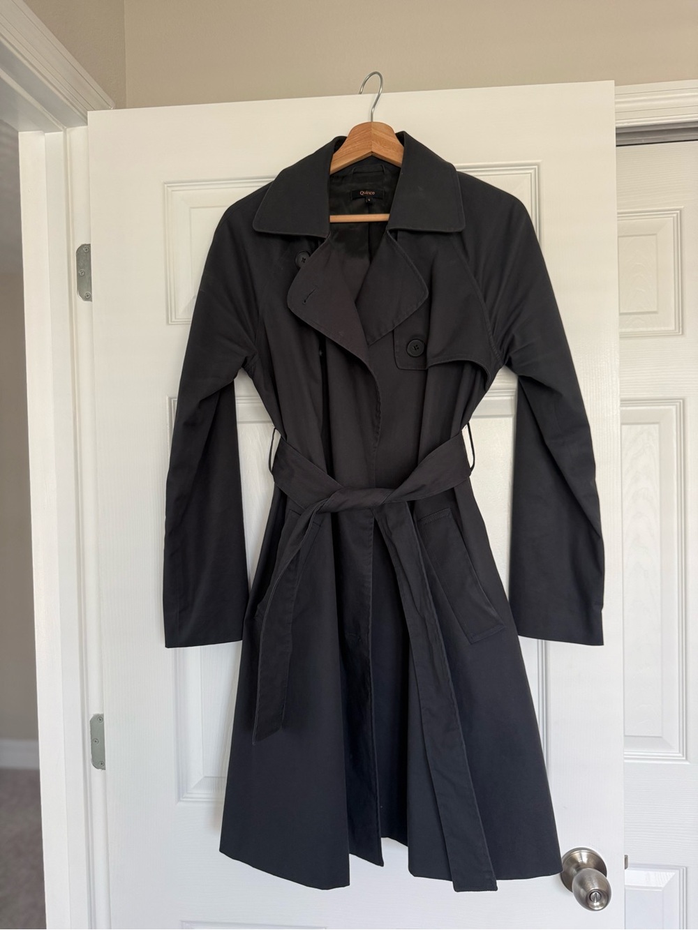 Quince Comfort Stretch Short/ Midi Trench Coat Midnight Black/ Navy, Small